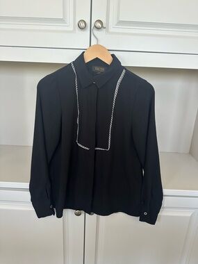 Truth Black Long Sleeve Blouse with White Contrast Piping